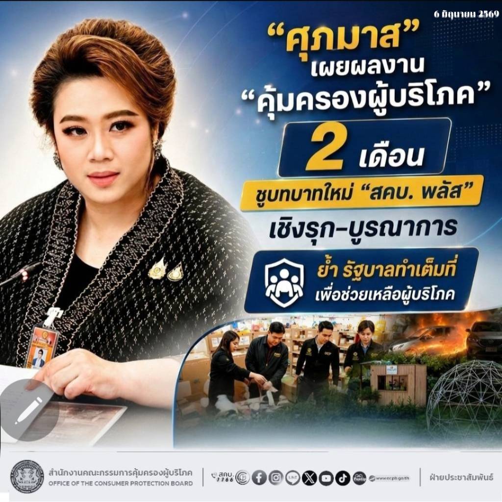 “ศุภมาส” เผยผลงาน “คุ้มครองผู้บริโภค” 2 เดือน ชูบทบาทใหม่ “สคบ. พลัส” เชิงรุก-บูรณาการ ย้ำ รัฐบาลทำเต็มที่ เพื่อช่วยเหลือผู้บริโภค