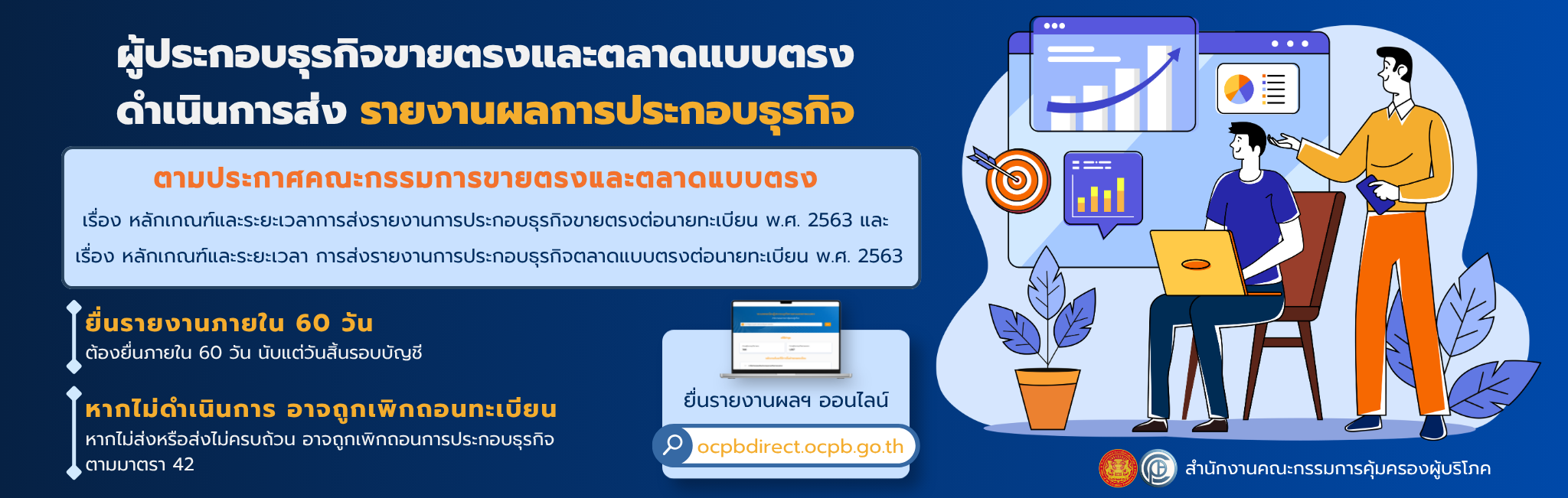 ประกาศสำนักงานคณะกรรมการคุ้มครองผู้บริโภค เรื่อง แจ้งตือนผู้ประกอบธุรกิจขายตรงและตลาดแบบตรงให้ดำเนินการจัดส่งรายผลการประกอบธุรกิจตามที่กฎหมายกำหนด