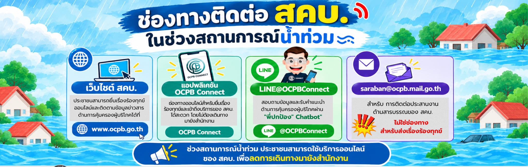 ช่องทางการติดต่อ สคบ. ในช่วงสถานการณ์น้ำท่วม